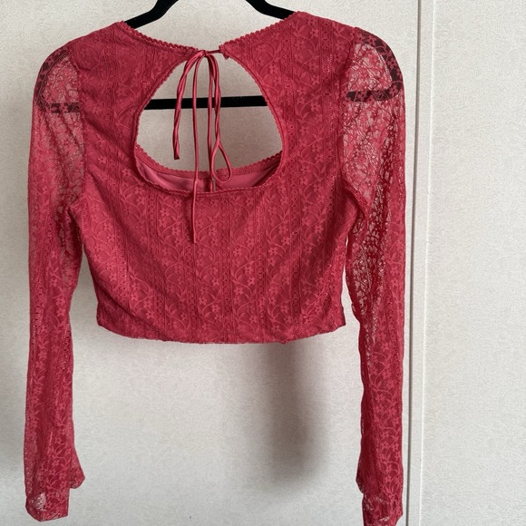 Willow Root Pink Floral Corset Cropped Lace Top Tie Back Women's Size Small - Picture 4 of 5